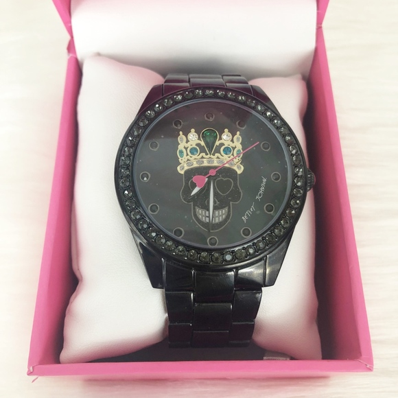 Betsey Johnson Black Skull Crown Watch - Picture 2 of 8